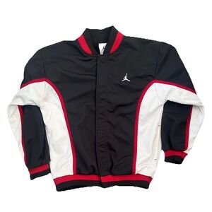 VTG Air Jordan Boys M Warm Up Jacket Wings Logo Snap Front Lined Retro Black Red